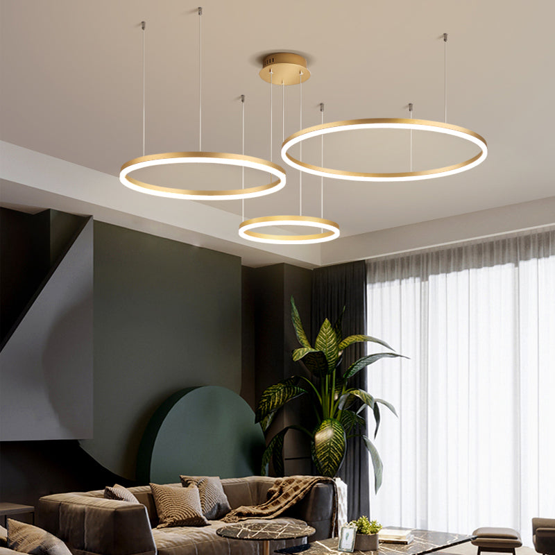 Hanglamp Metalen Ringen Zwart Goud Koffie LED Modern Dimbaar Eettafel Woonkamer Slaapkamer Verstelbaar | Sulvida
