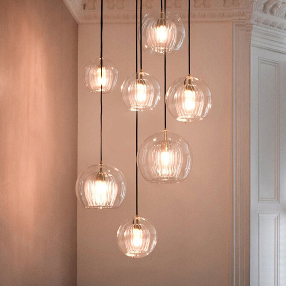 Glazen Hanglamp Bol Transparant & Amber Met Metalen Fitting E26/E27 Moderne Verlichting Eetkamer Slaapkamer | Sulvida