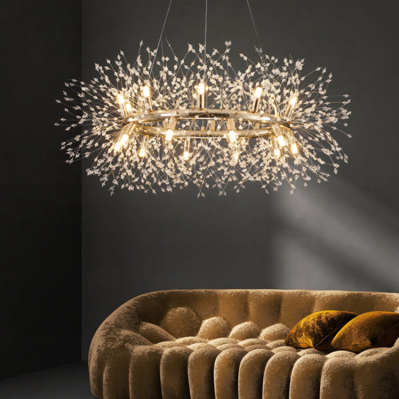 Kristallen Hanglamp LED Goudkleurig Metaal Luxe Kroonluchter Eettafel Woonkamer Plafondverlichting Design | Sulvida