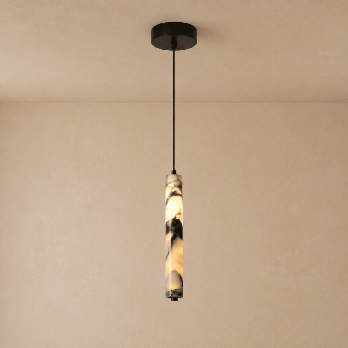 Stein-Zylinderlampe aus Naturstein, Hängelampe, Schwarz, Kaffeefarbe, Esszimmer, Arbeitszimmer, Schlafzimmer, stimmungsvolle Beleuchtung | Sulvida