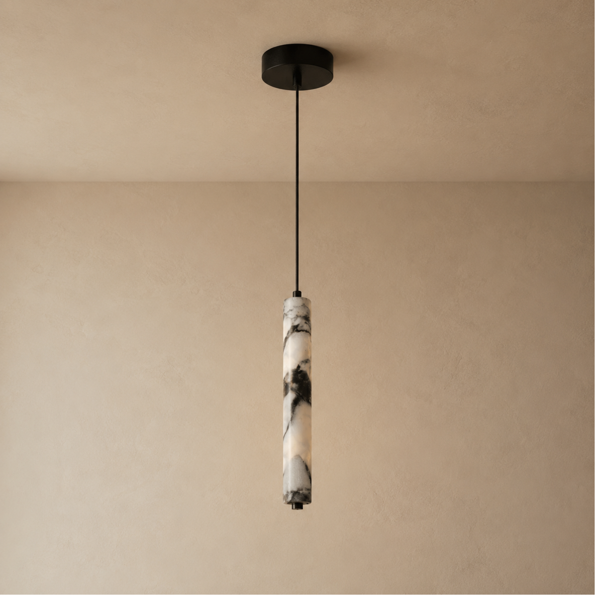 Stein-Zylinderlampe aus Naturstein, Hängelampe, Schwarz, Kaffeefarbe, Esszimmer, Arbeitszimmer, Schlafzimmer, stimmungsvolle Beleuchtung | Sulvida