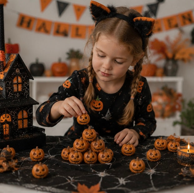 Miniatuur Pompoenen Hars Decoratie Halloween Feest Sfeer Gesneden Gezichtjes Oranje Kunsthars Tafelversiering | Sulvida