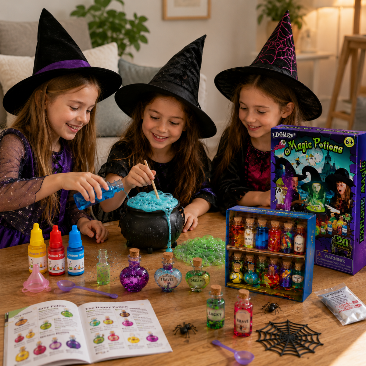 Toverdrank Knutselset Kleurverandering 20 Flesjes Kristallen Spreukenboek Fantasiespel Creatief Kind 6+ Jaar | Sulvida