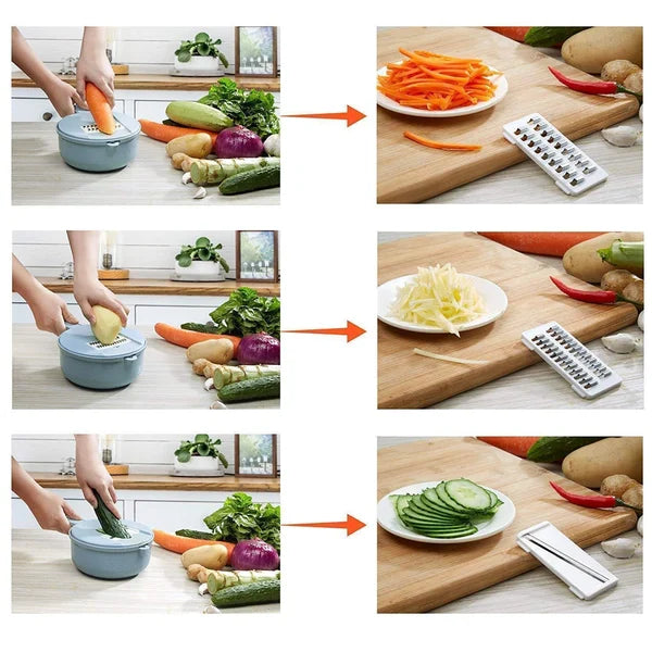 12-in-1 Groentesnijder Multifunctionele Keukenreibe Handmatige Groentehakker Rasp en Snijhulp Keuken | Sulvida