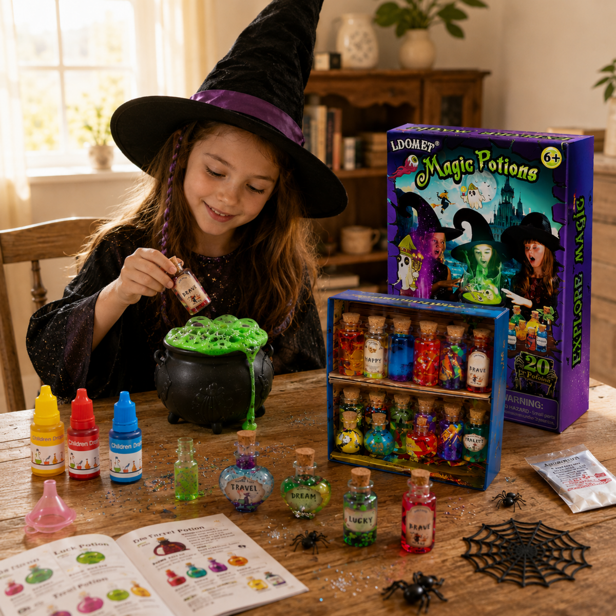 Toverdrank Knutselset Kleurverandering 20 Flesjes Kristallen Spreukenboek Fantasiespel Creatief Kind 6+ Jaar | Sulvida