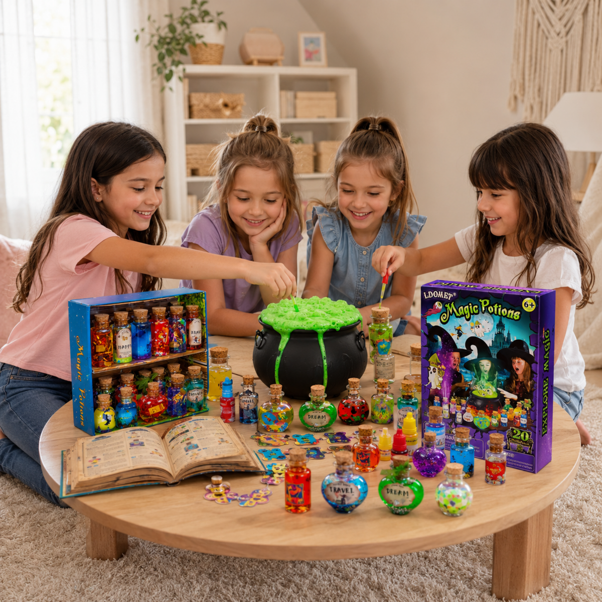 Toverdrank Knutselset Kleurverandering 20 Flesjes Kristallen Spreukenboek Fantasiespel Creatief Kind 6+ Jaar | Sulvida