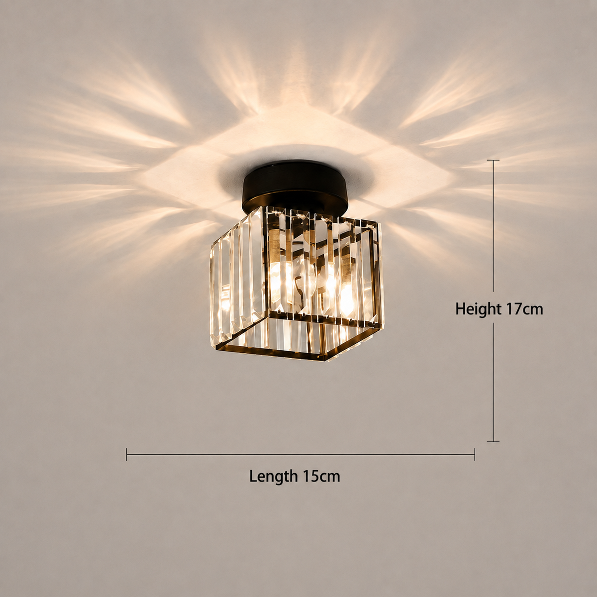 Kristallen Plafondlamp Laag Profiel Geometrisch Zwart Goud Modern Design Voor Gang Slaapkamer Woonkamer | Sulvida