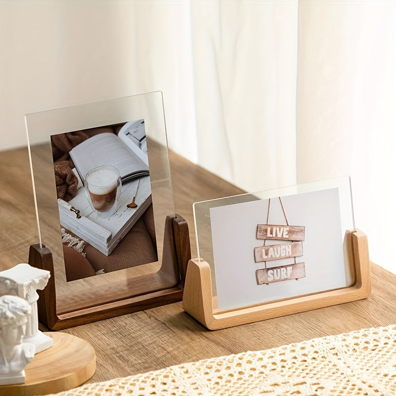Fotolijst met U-vormige houder acryl en hout modern tijdloos design staand liggend 15 cm decoratief interieur | Sulvida