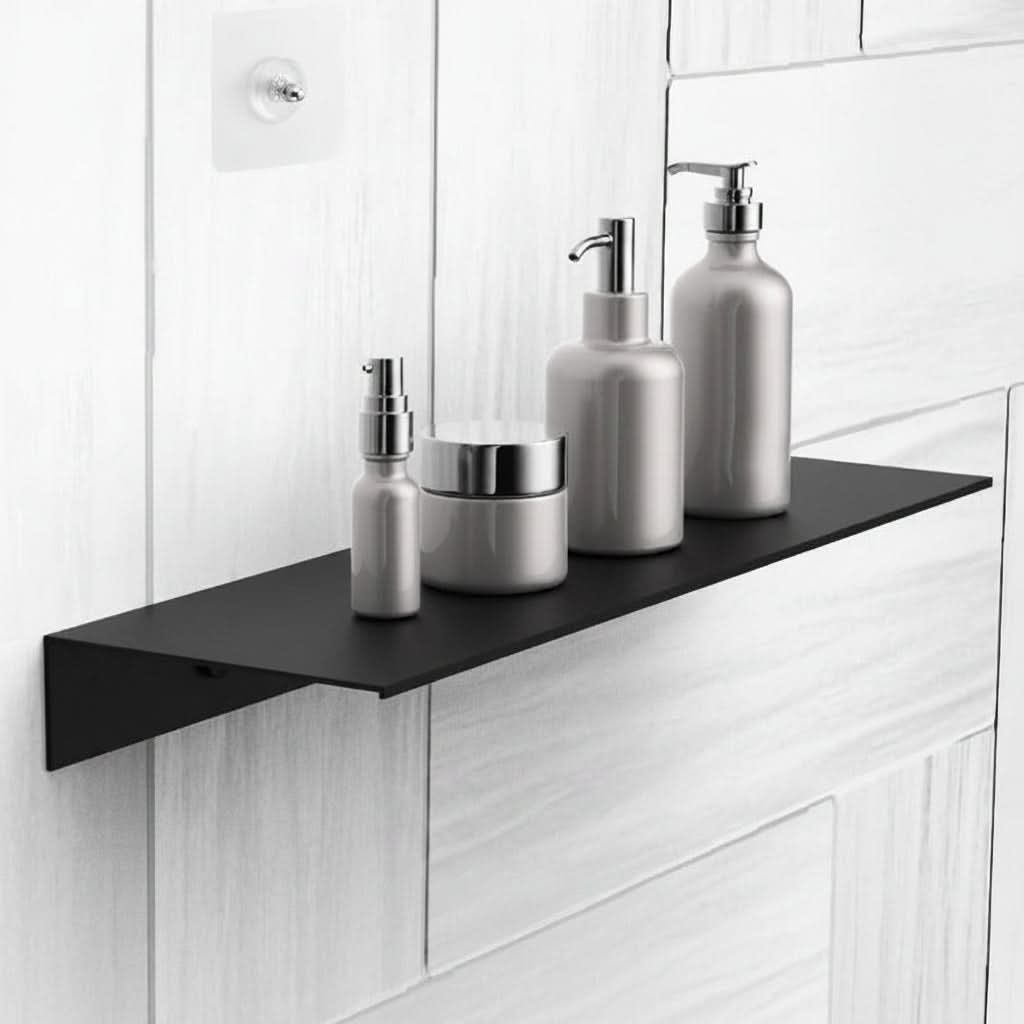 Zelfklevend Wandrek Zwevend Zonder Boren 30-50cm Badkamer Keuken Opbergsysteem Modern Design Wit Zwart | Sulvida