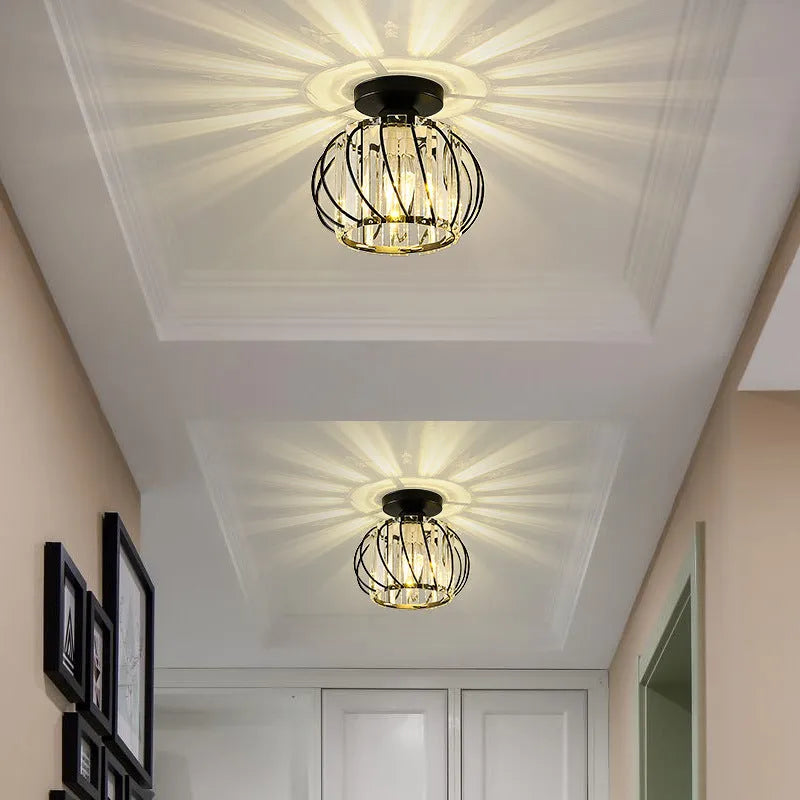Kristallen Plafondlamp Metaal met E27 Fitting Goud Zwart Woonkamer Gang Eetkamer Luxe Moderne Verlichting | Sulvida