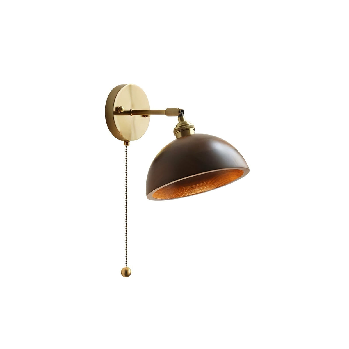 Vintage Wandlamp Hout met Trekschakelaar Dome Kap Messing E26 E27 Slaapkamer Woonkamer Warm Sfeerlicht Retro | Sulvida