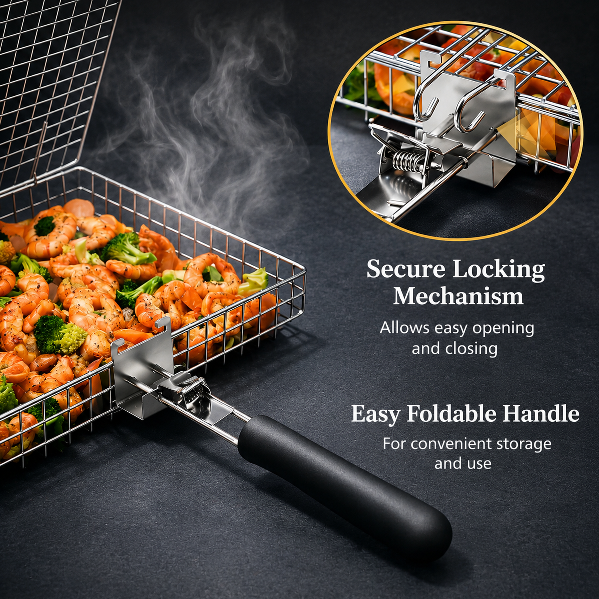 BBQ Grillmand Roestvrij Staal voor Vis & Groenten met Handgreep 33,5 cm Barbecue Roostertje Grill Accessoire | Sulvida