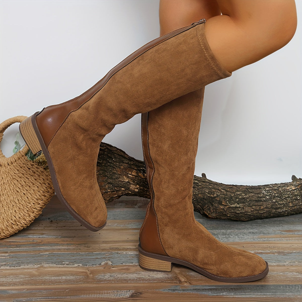 Bottes western pour femme à talon carré, similicuir, confortables et élégantes, bottes d’hiver douces et doublées, style cowboy, hauteur genou | Sulvida