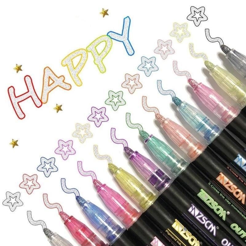 Set de feutres métallisés – 12 couleurs, feutres pailletés pour loisirs créatifs, scrapbooking, cartes, dessin et DIY | Sulvida