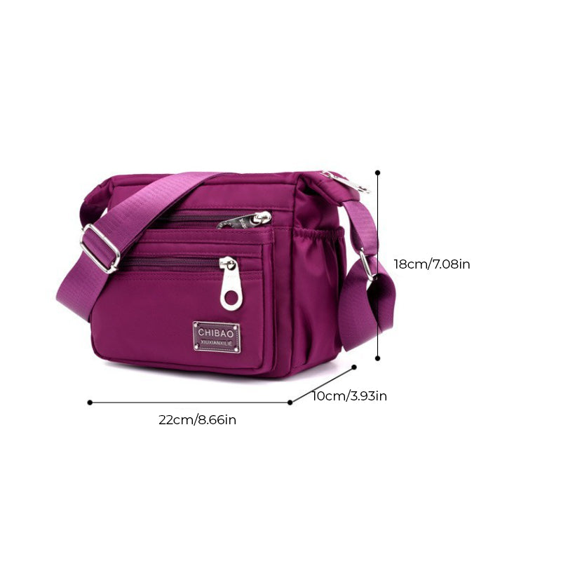 Sac bandoulière pour femme en nylon déperlant, plusieurs compartiments, sac de jour pratique, noir, gris, rouge, compact | Sulvida