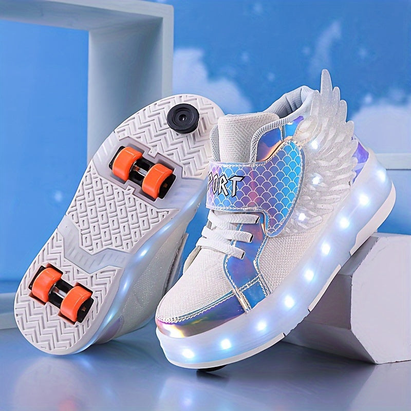 Lichtgevende Sneakers met Wielen en Vleugels – Oplaadbaar via USB voor Meisjes en Tieners | Sulvida