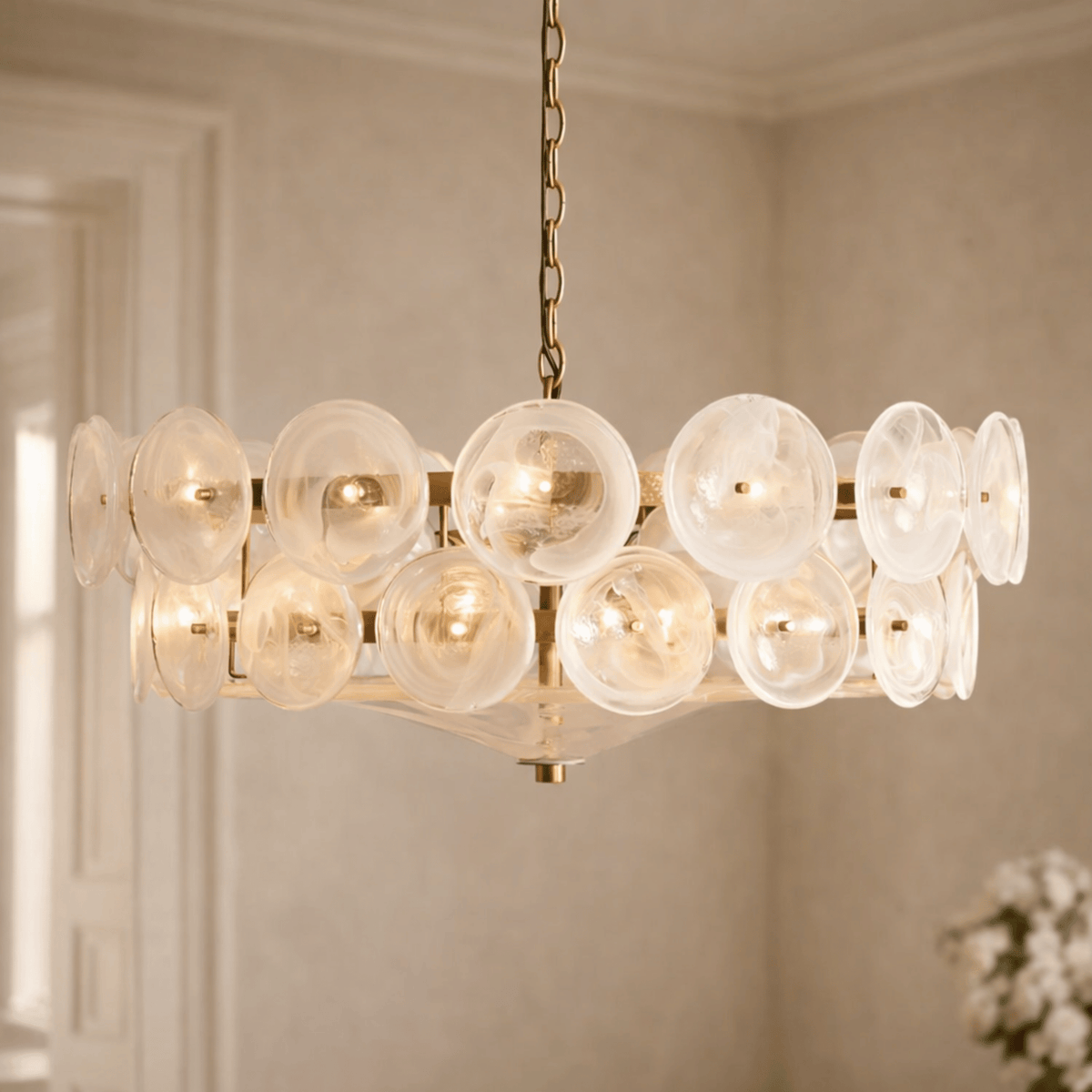 Glazen Schijvenlamp Ring Goud 60cm 80cm 100cm Hanglamp Warm Wit Licht Modern Design Kroonluchter Woonkamer | Sulvida