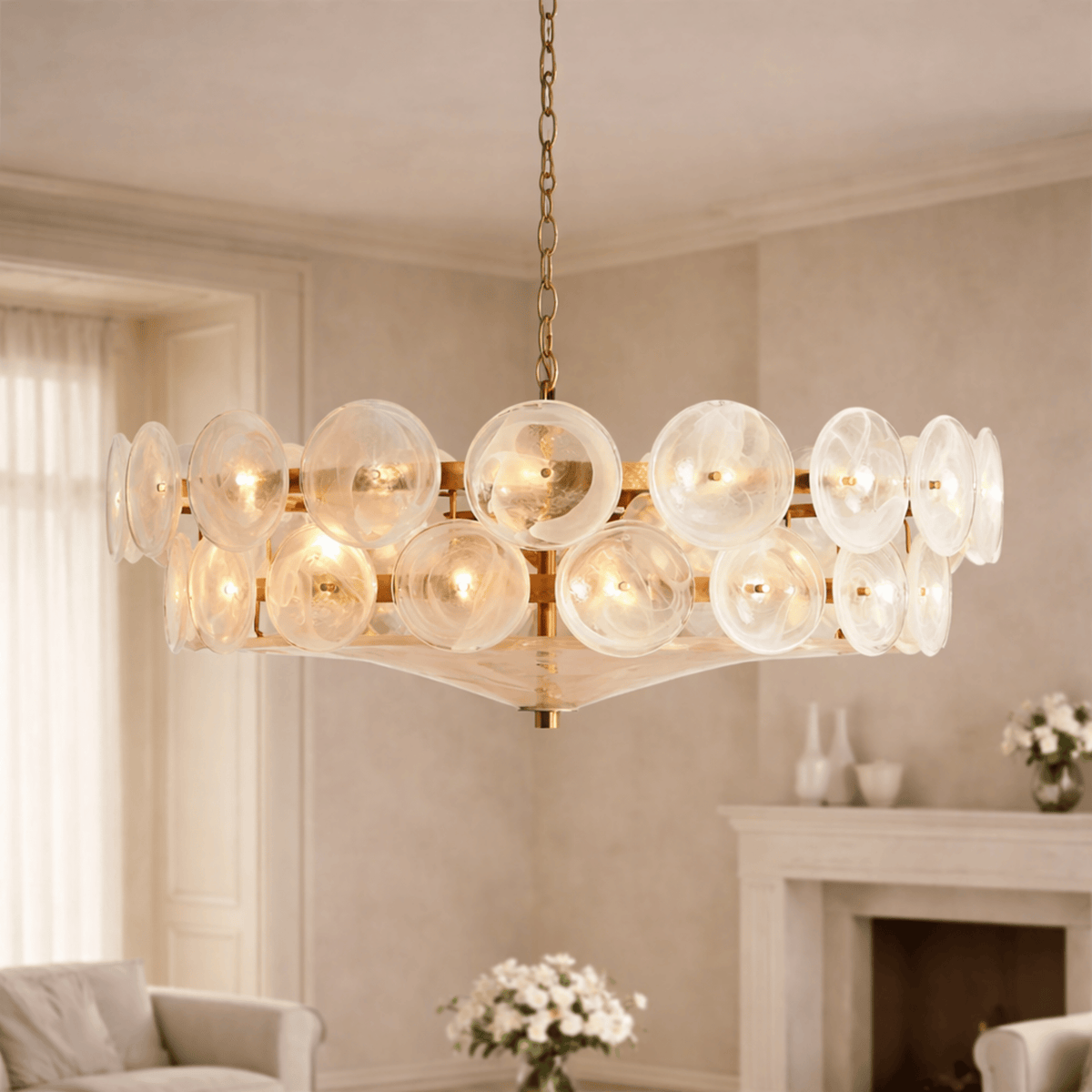 Glazen Schijvenlamp Ring Goud 60cm 80cm 100cm Hanglamp Warm Wit Licht Modern Design Kroonluchter Woonkamer | Sulvida