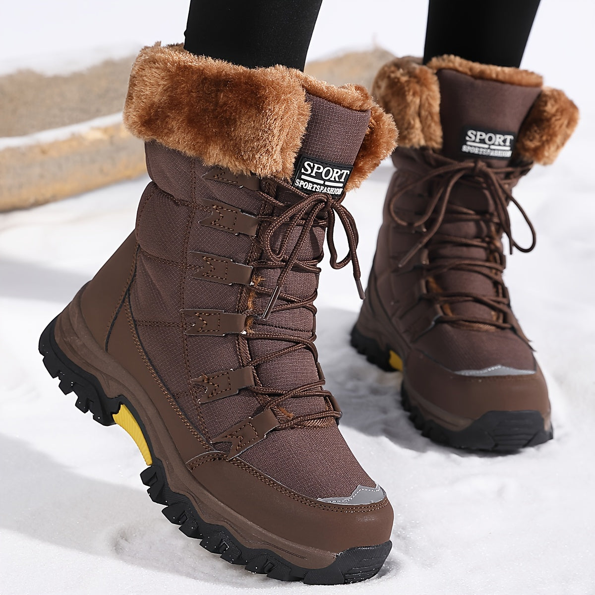 Gevoerde Winterlaarzen Dames Waterdicht Warm Antislip Zool Bont Sneeuwlaarzen Beige Donkerbruin Winter | Sulvida
