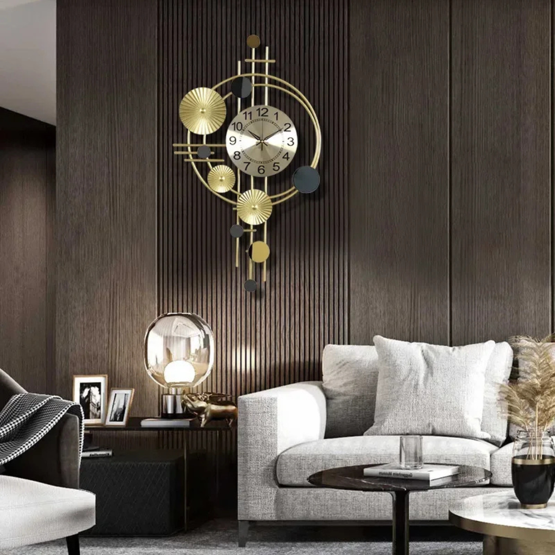 Grote Metalen Wandklok Ø45cm Modern Industrieel Design Minimalistisch Zwart Goud Chroom Woonkamer Hal Klok | Sulvida