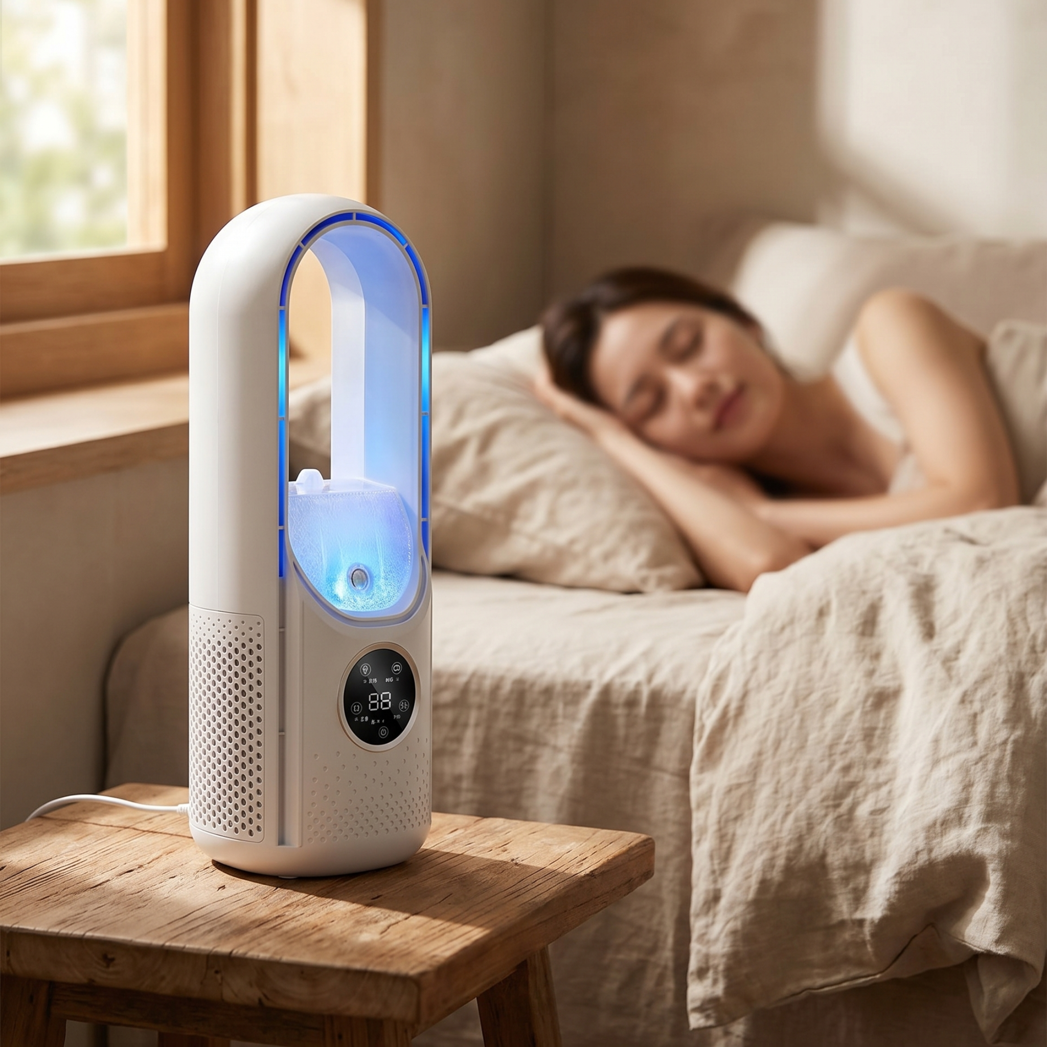 Draagbare Bladloze Ventilator met USB-Aansluiting – Stil Koelsysteem voor Thuis en Kantoor – 6 Snelheden met Timer | Sulvida