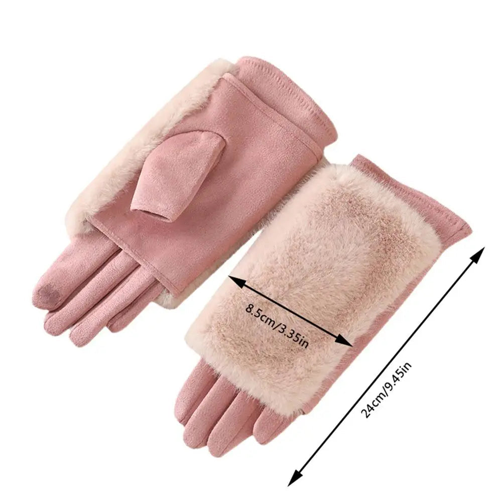 Winterhandschoenen Suède met Konijnenbont Touchscreen Winddicht Unisex Warm Gevoerd voor Herfst Winter | Sulvida