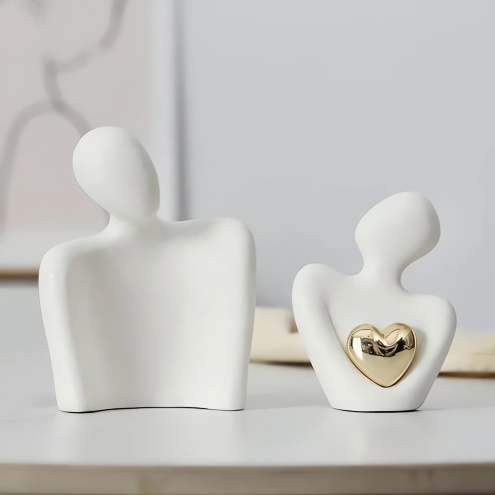 Abstract figuur minimalistische liefdesgeschenk hars woonkamerdecoratie met gouden hart interieur sculptuur | Sulvida