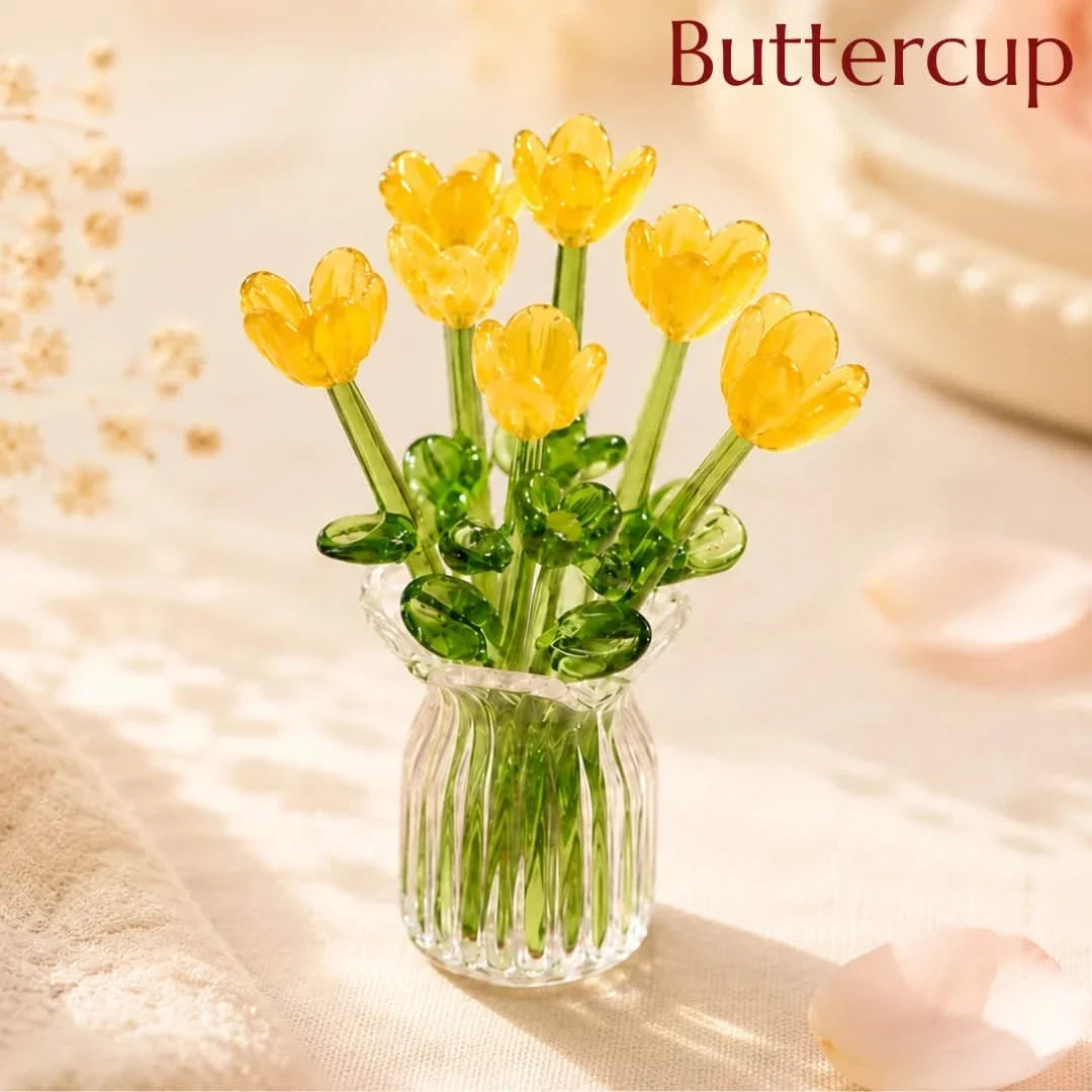 Glazen Bloemenboeket Decoratie 7 Bloemvormen Tulpen Set Handgemaakt Vaasje Pastelkleuren Tafelaccessoire | Sulvida