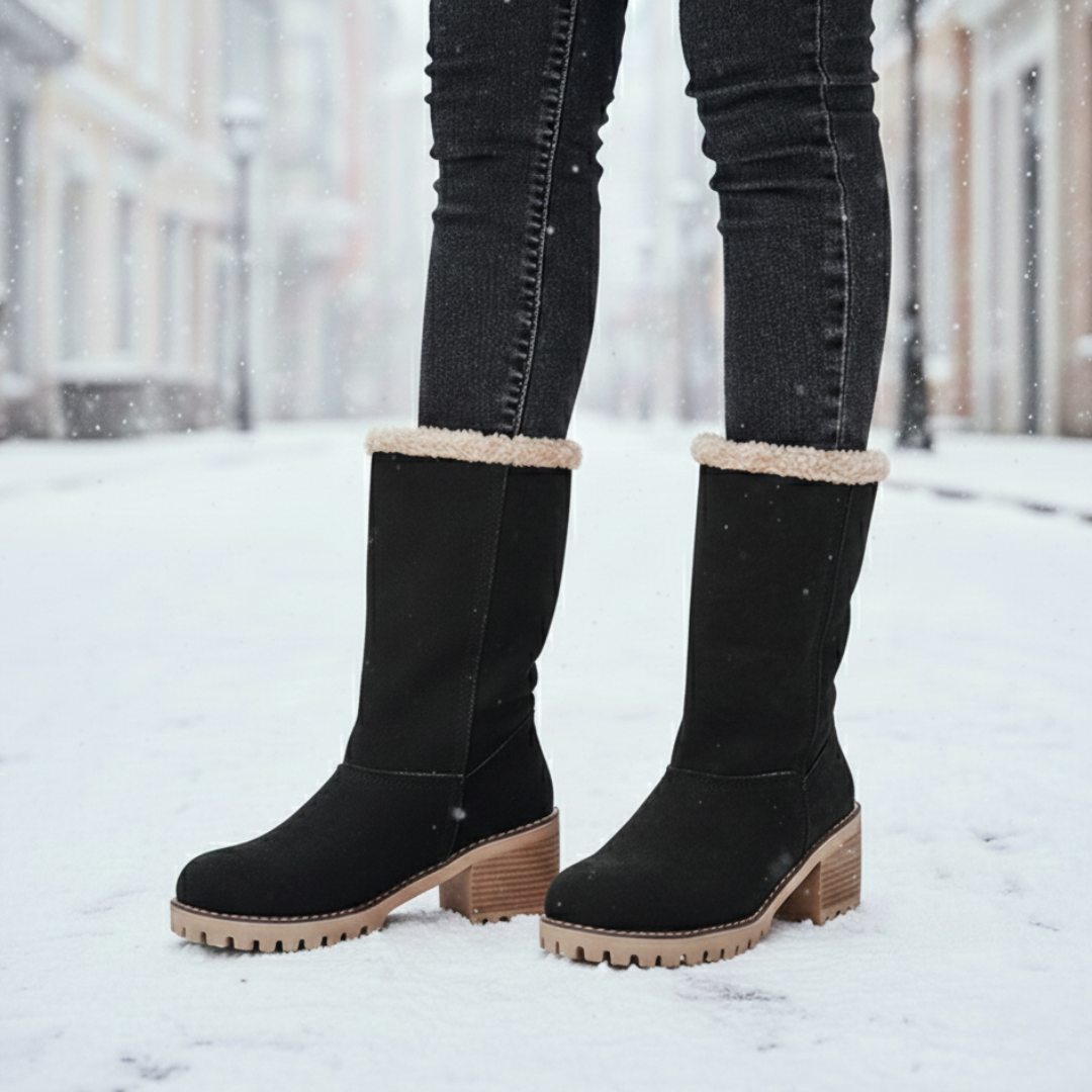 Gevoerde Winterlaarzen Dames Enkellaars Blokkhak Antislip Suède-Look Wandelen Warme Winterschoenen Outdoor | Sulvida