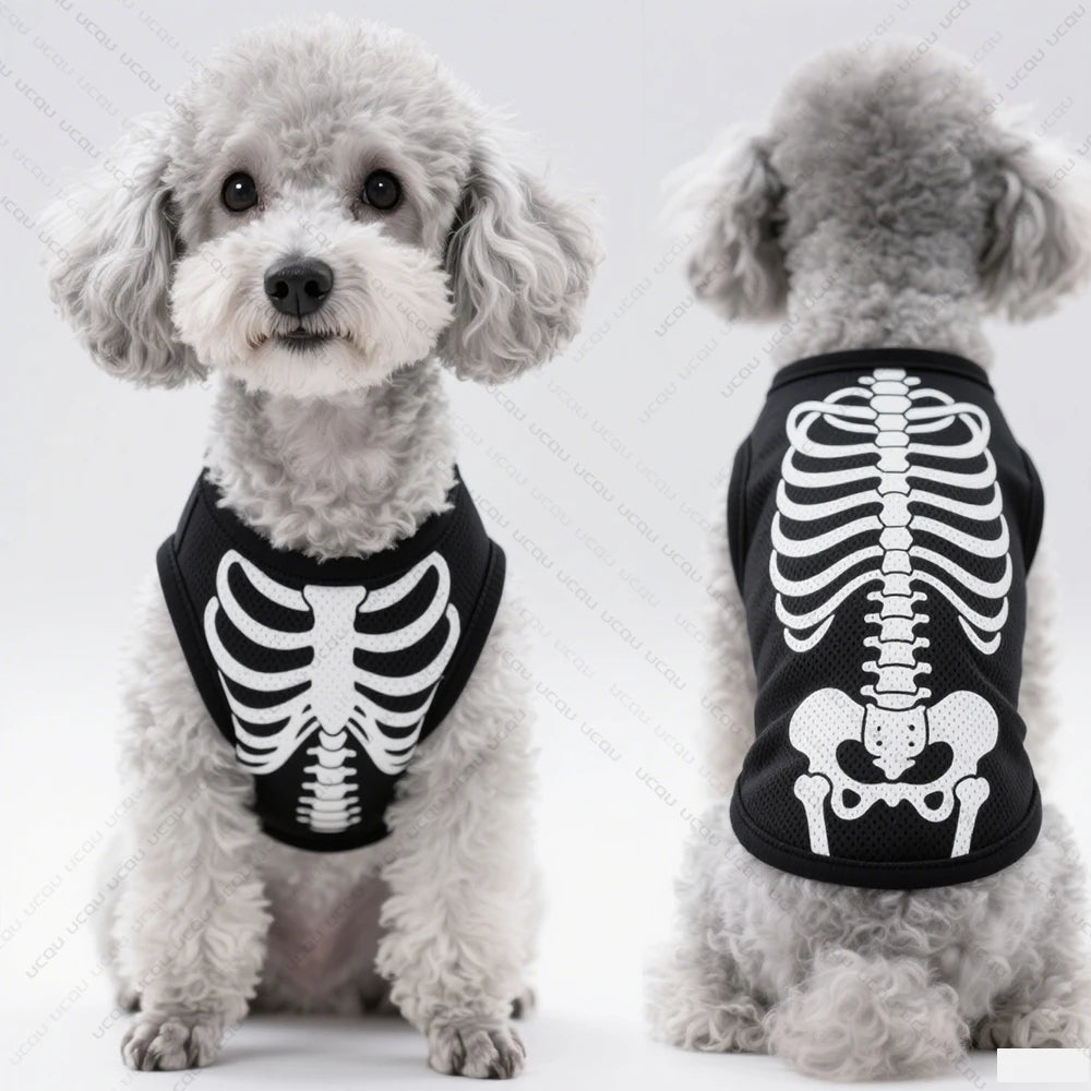 Hondenvest met Skeletprint – Sneldrogend Ademend Halloween Kostuum voor Kleine Huisdieren Feestdagen | Sulvida