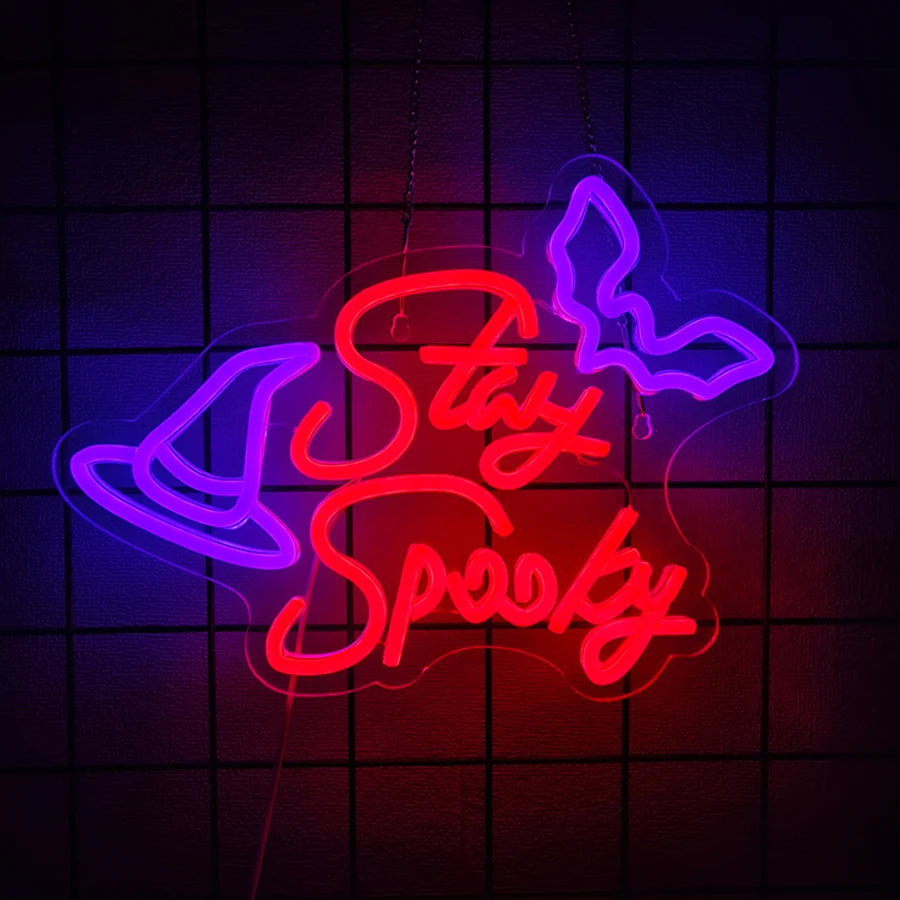 Neon Wandlamp Halloween LED Bord Vleermuis Tekst Glow Spookvol Sfeerverlichting Bar Gaming Decoratie Feest | Sulvida