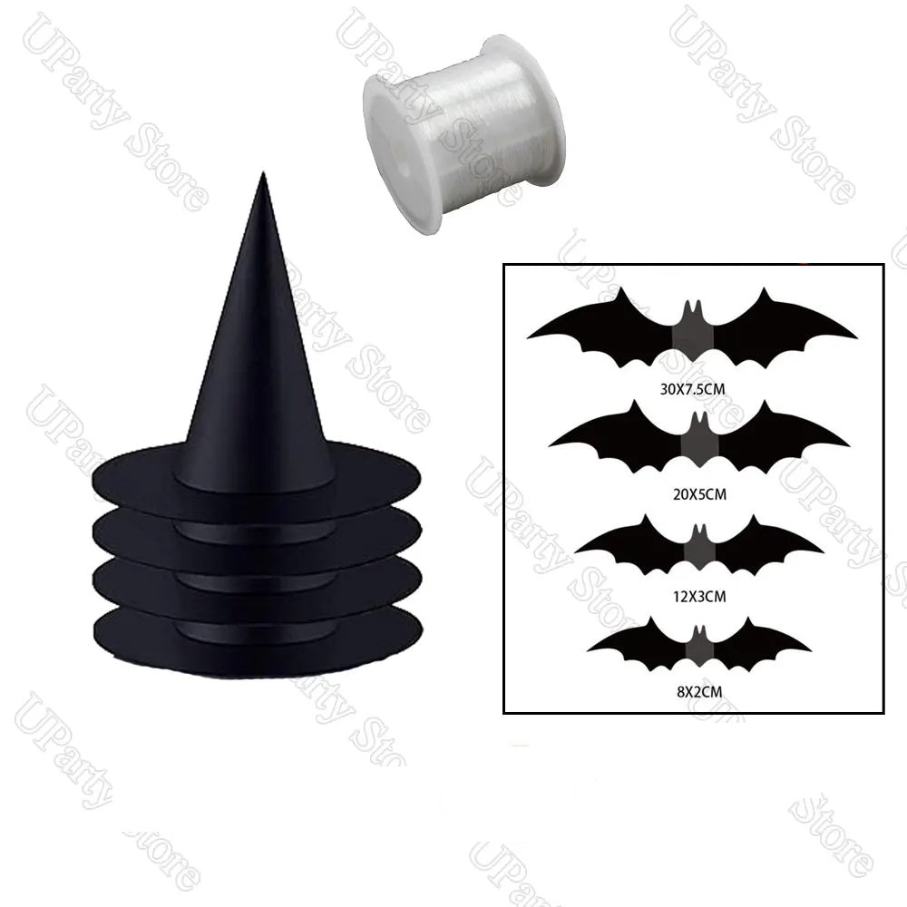 Hangende Heksenhoeden Set Zwart met Touw Decoratie Feest Party Halloween Horror Thema Tuin Veranda Outdoor | Sulvida
