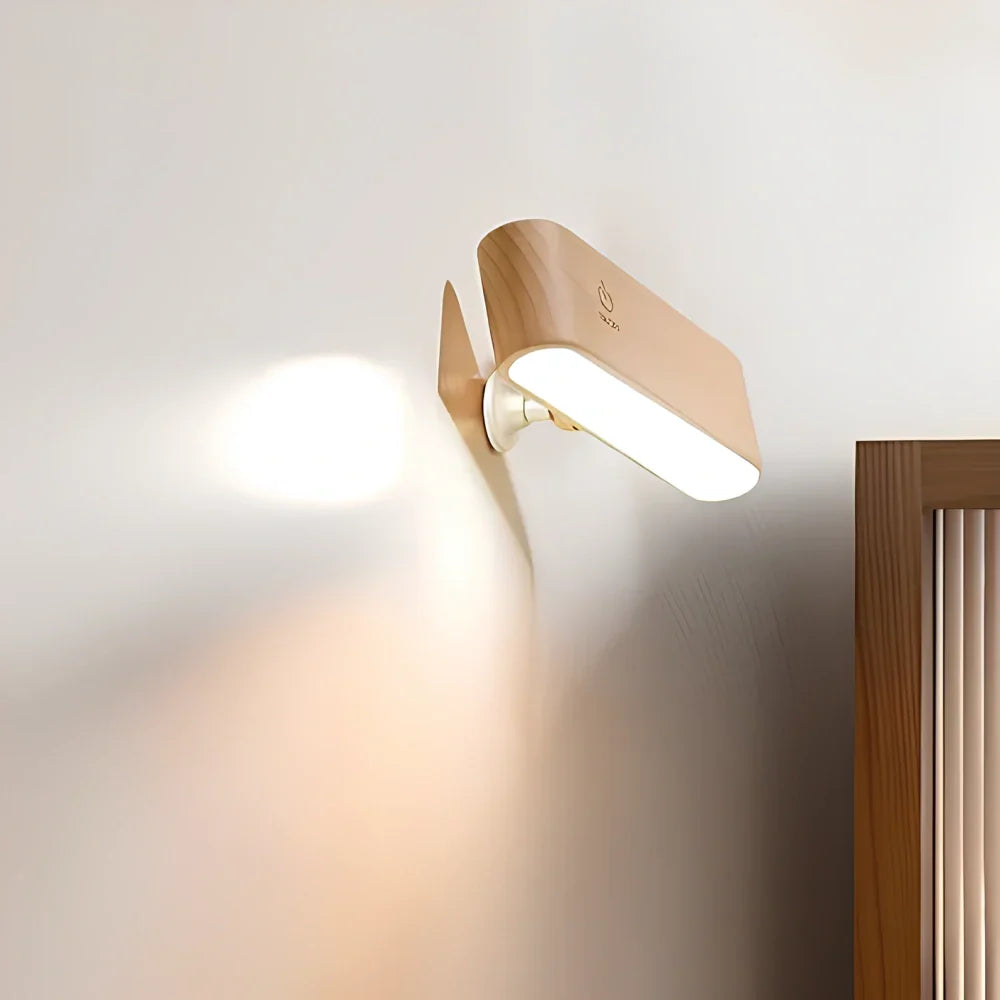Draaibare Wandlamp Magnetisch Oplaadbaar met 360° Verstelbare Lampkop Touch Dimbaar Hout Design 3W LED Sfeerlicht | Sulvida
