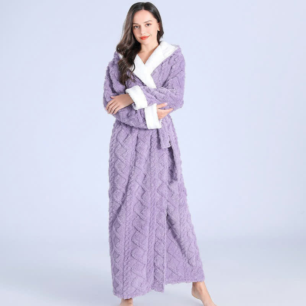 Luxe badjas met capuchon voor dames en heren lang fleece ochtendjas zacht comfort wellness relaxen thuis | Sulvida