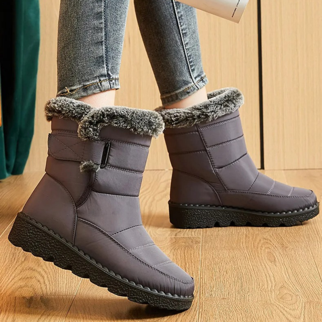 Gevoerde winterlaarzen dames waterdicht met keilhak klittenband antislip zool comfortabel warm schoeisel | Sulvida