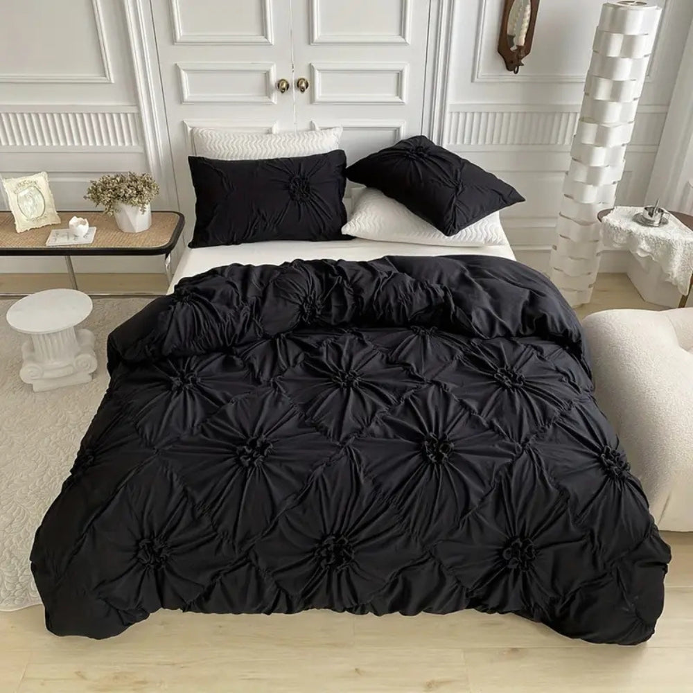Ruffled Dekbedovertrek Set met Plooiwerk | Microfiber Beddengoed Luxe Bloem Design Tweepersoons Queen King | Sulvida