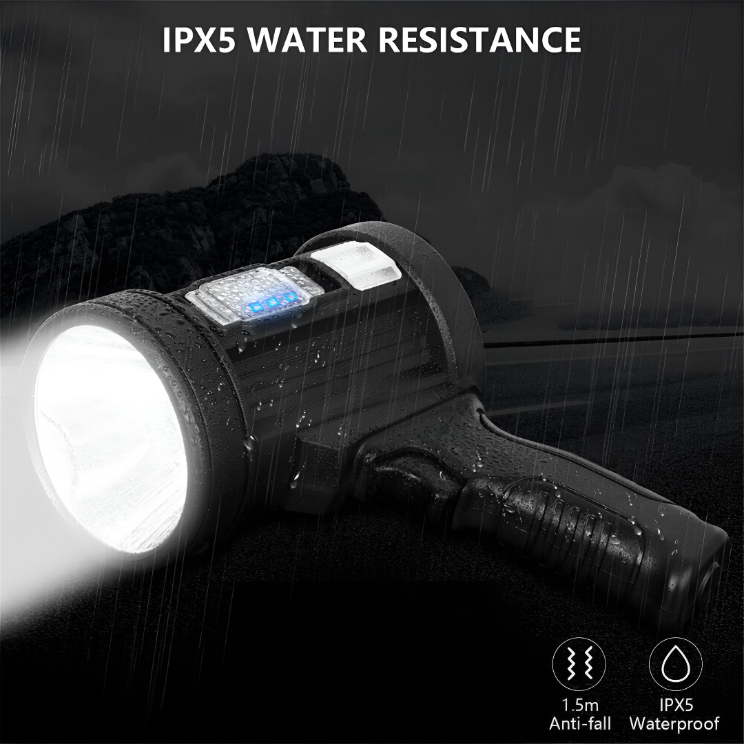 Lampe torche LED rechargeable 100000 lumens, lumière blanche, bleue et rouge, résistante aux intempéries, éclairage d’urgence, plein air, camping | Sulvida