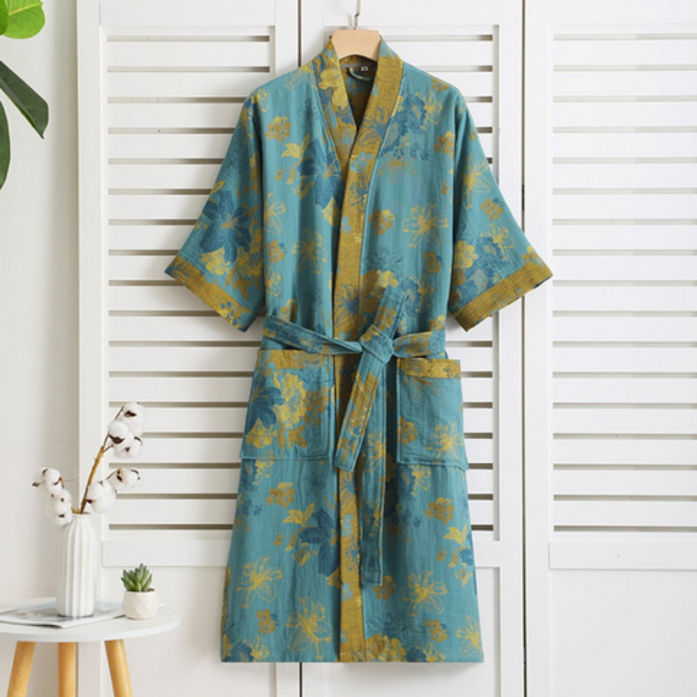 Peignoir en coton à imprimé vintage pour femme et homme Léger doux respirant confortable vêtement d’intérieur robe de chambre | Sulvida