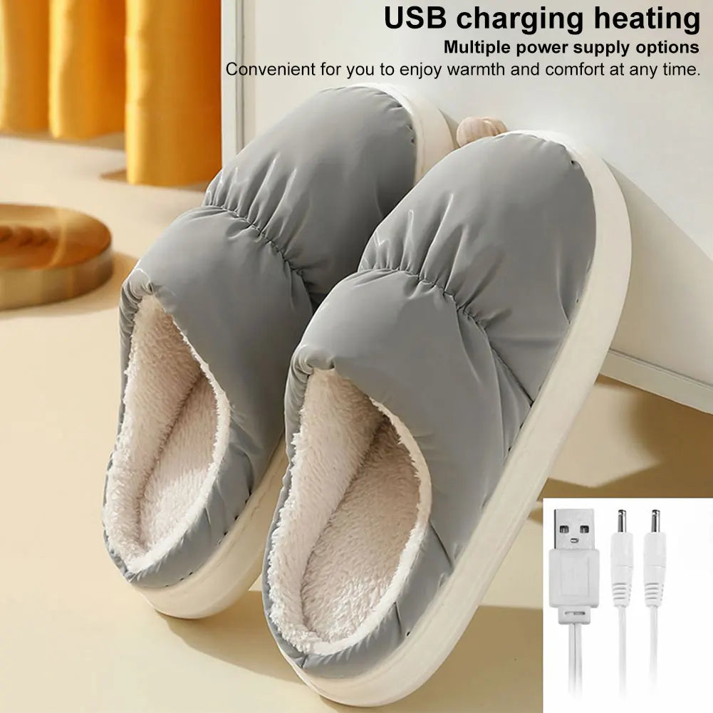 Verwarmde USB Pantoffels Elektrische Voetenwarmer Pluche Sloffen Huisschoenen Grijs Roze Rozerood Winter | Sulvida