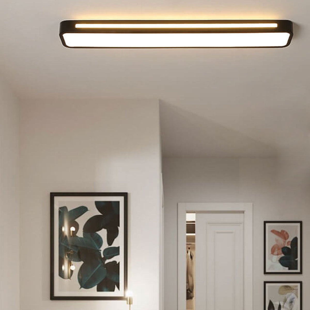 Langwerpige LED-plafondlamp voor hal en woonkamer minimalistische stijl zwart wit moderne verlichting | Sulvida