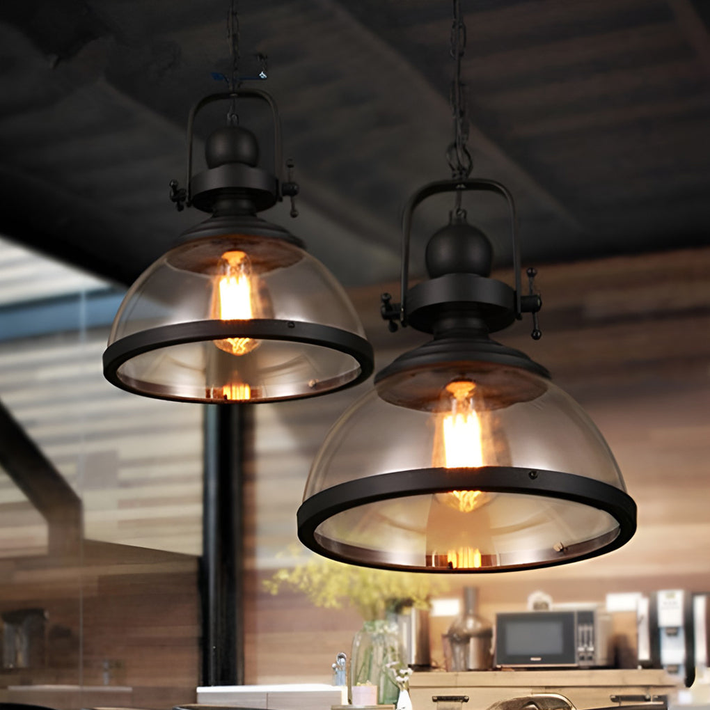 Glazen Hanglamp Industrial Ø30cm Komvorm Transparant Glas met Metaal Binnenverlichting Eetkamer Woonkamer | Sulvida