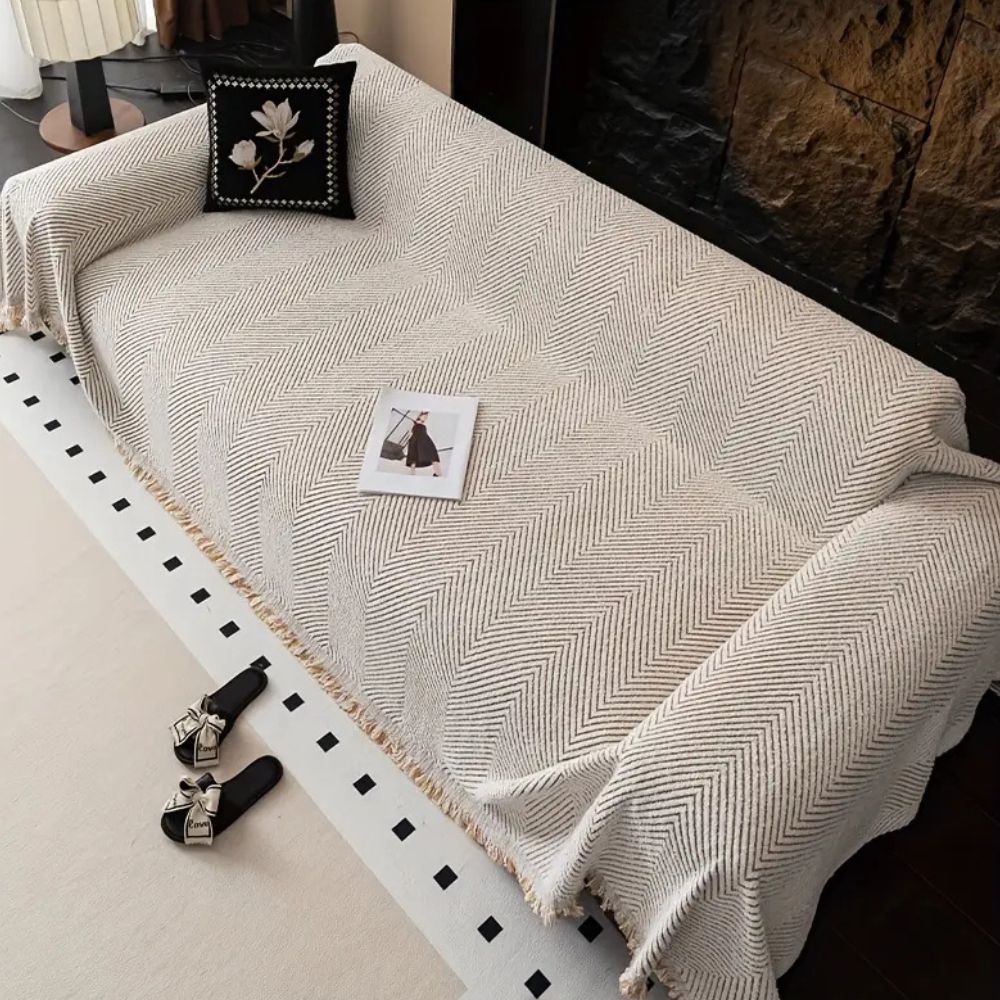 Visgraat bankhoes met strepen 180×180 tot 180×340 cm antislip meubelbescherming woonkamer salon interieur | Sulvida