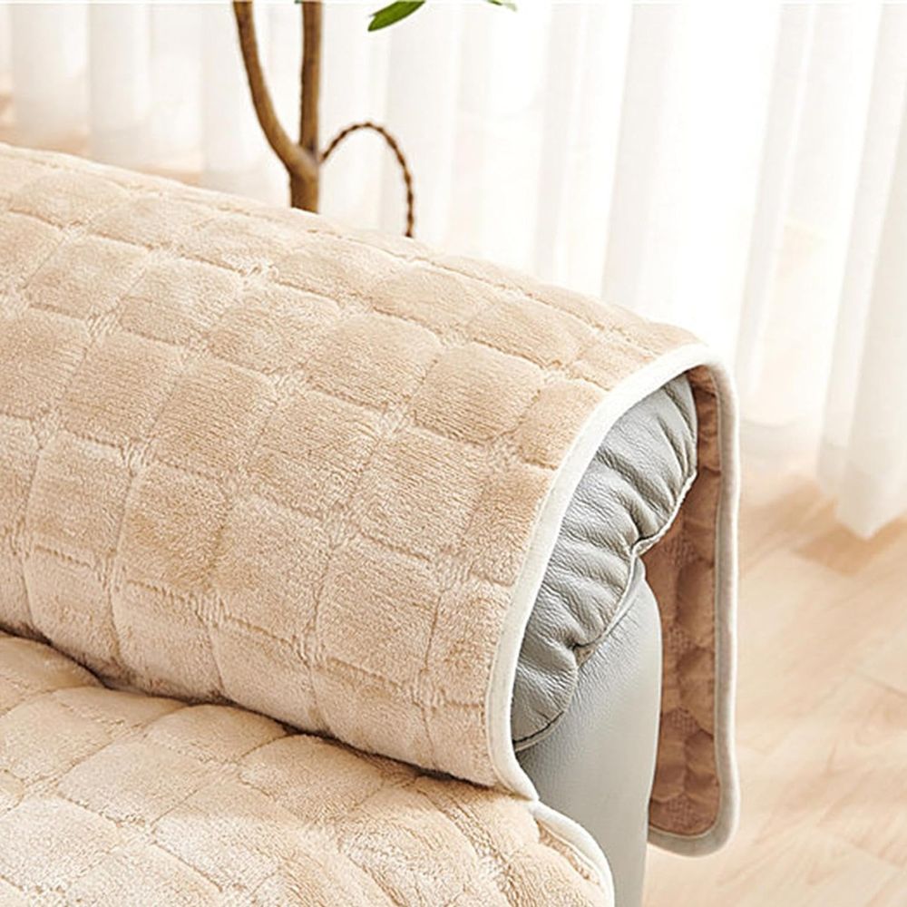 Gequilte Fauteuil-Hoes Microvezel met Zijvak Antislip Beschermhoes Huisdierbestendig Grijs Bruin Ivoor | Sulvida