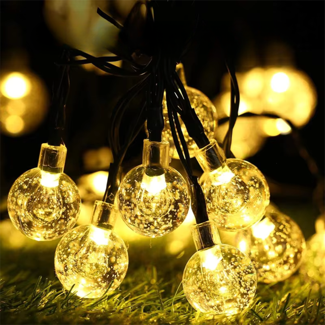 Guirlande lumineuse solaire à LED en cristal, blanc chaud, pour jardin, terrasse et camping, 5 m, 12 m, 22 m, résistante aux intempéries, éclairage d’ambiance | Sulvida