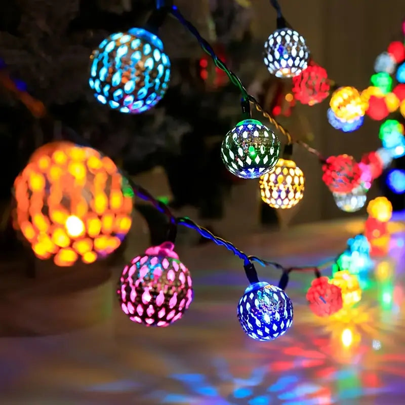 Decoratieve lichtslinger metaal bolvormig oosters warm wit LED sfeerverlichting voor terras tuin balkon buiten | Sulvida