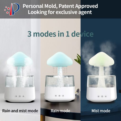 Bureauhumidifier Regenwolk Aromatherapie Diffuser Zen Nachtlampje Paddenstoel Design Luchtbevochtiger | Sulvida
