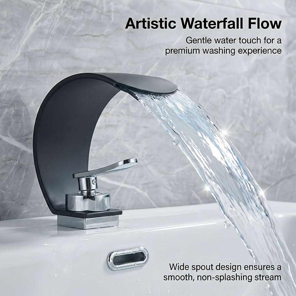 Mitigeur de lavabo à effet cascade, chromé, design moderne, kit de robinetterie, eau chaude et froide, valve en céramique, salle de bains | Sulvida