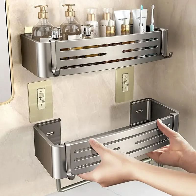 Aluminium Wandplank Badkamer Zelfklevend Zonder Boren Rek Opbergen Waterdicht Doucherek Organizer Plank | Sulvida
