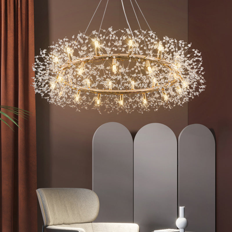 Kristallen Hanglamp LED Goudkleurig Metaal Luxe Kroonluchter Eettafel Woonkamer Plafondverlichting Design | Sulvida