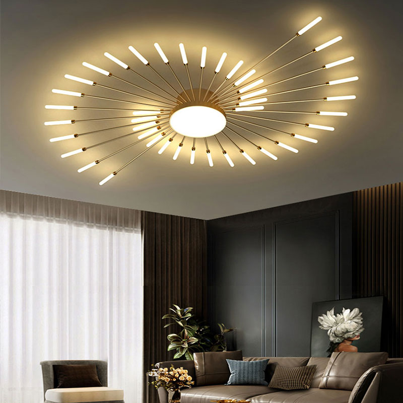 LED Plafondlamp Vuurwerk Metaal Acryl Zwart Goud Dimbaar Modern Design Woonkamer Slaapkamer Eetkamer Decoratief | Sulvida